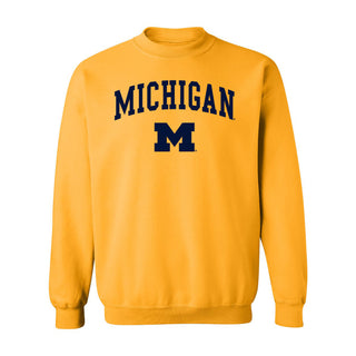 Michigan Wolverines Arch Logo Crewneck Sweatshirt - Gold