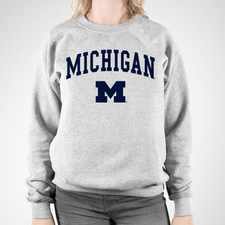 Michigan Wolverines Arch Logo Crewneck Sweatshirt - Sport Grey