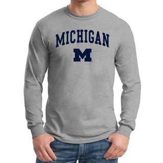 Michigan Wolverines Arch Logo Long Sleeve T Shirt - Sport Grey