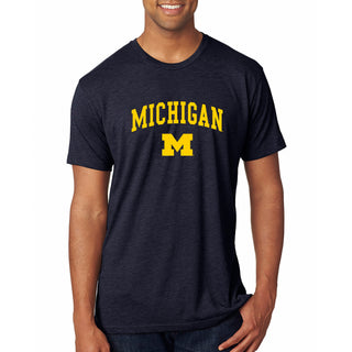 Arch Logo University of Michigan Next Level Triblend Short Sleeve T Shirt - Vintage Navy