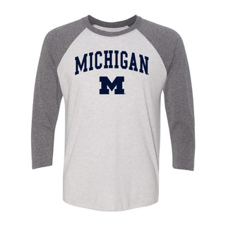 Michigan Wolverines Arch Logo 3/4-Sleeve Raglan - Htr White/Prem Htr