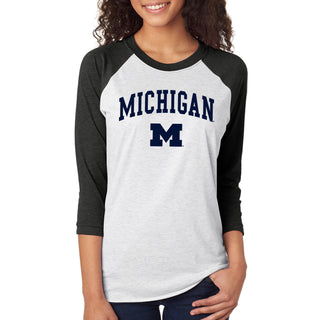 Michigan Wolverines Arch Logo 3/4-Sleeve Raglan - Htr White/Vtg Black