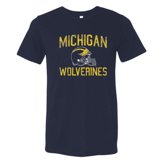 University of Michigan Wolverines Faded Football Helmet Canvas Short Sleeve Triblend T-Shirt - Solid Navy Triblend