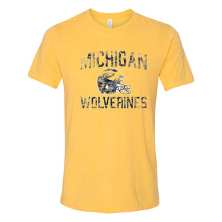 University of Michigan Wolverines Faded Football Helmet Canvas Short Sleeve Triblend T-Shirt - Yellow Gold Triblend