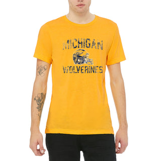 Michigan Faded Football Helmet Triblend T-Shirt - Yellow Gold Triblend