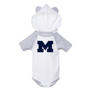 Michigan Wolverines Primary Logo Hooded Bear Ears Creeper Bodysuit - White/Heather