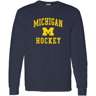 University of Michigan Wolverines Arch Logo Hockey Long Sleeve - Navy