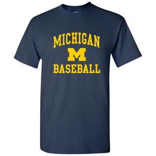 Arch Logo Baseball University of Michigan Basic Cotton Short Sleeve T Shirt - Navy