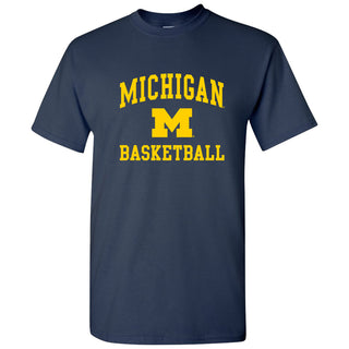 Arch Logo Basketball University of Michigan Basic Cotton Short Sleeve T Shirt - Navy