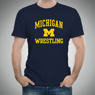 Arch Logo Wrestling University of Michigan Basic Cotton Short Sleeve T Shirt - Navy