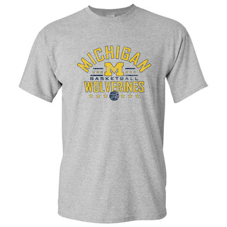 Basketball Arch Stars University of Michigan Basic Cotton Short Sleeve T Shirt - Sport Grey