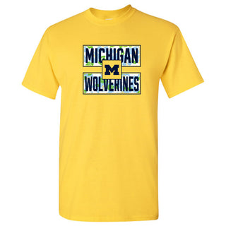 Hibiscus Pattern Blocks University of Michigan Basic Cotton Short Sleeve T Shirt - Daisy