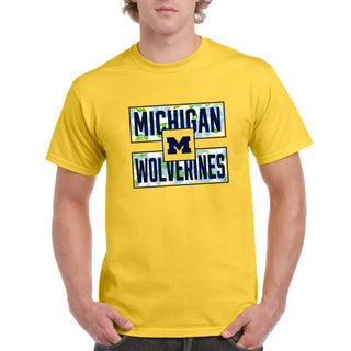 Hibiscus Pattern Blocks University of Michigan Basic Cotton Short Sleeve T Shirt - Daisy