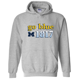 Throwback Year Stripe University of Michigan Heavy Blend Hoodie - Sport Grey