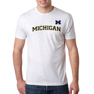 Baseball Jersey Print University of Michigan Next Level Triblend Short Sleeve T Shirt - Heather White