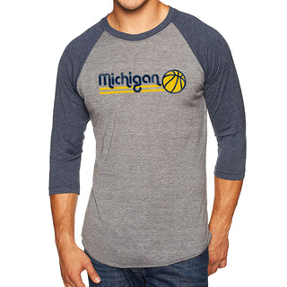 Basketball Bubble University of Michigan Next Level Raglan T Shirt - Premium Heather / Vintage Navy