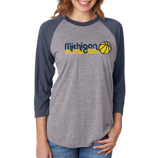 Basketball Bubble University of Michigan Next Level Raglan T Shirt - Premium Heather / Vintage Navy