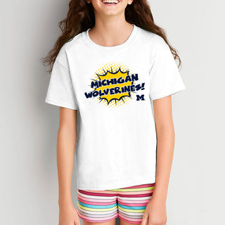 University of Michigan Wolverines Comic Blast Youth Basic Cotton Short Sleeve Tee - White