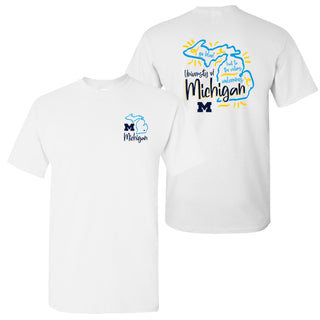 University of Michigan Wolverines Playful Sketch Basic Cotton Short Sleeve T Shirt - White