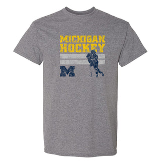 University of Michigan Retro Hockey Basic Cotton Short Sleeve T Shirt - Graphite Heather