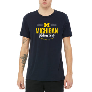 University of Michigan Wolverines Harbor Script Canvas Short Sleeve Triblend T-Shirt - Solid Navy Triblend