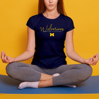 Michigan Thin Script Women's T-Shirt - Navy