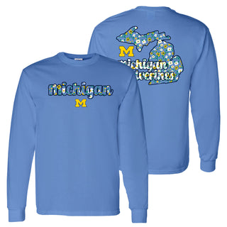 Michigan Flower Pattern State Long Sleeve - C Blue