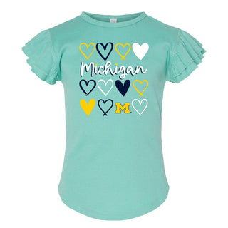 Michigan Hearts Toddler Flutter Sleeve Tee - Saltwater