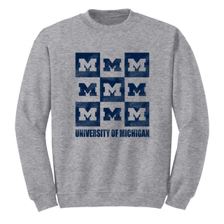 Michigan Wolverines Checkerbox Crewneck Sweatshirt - Sport Grey