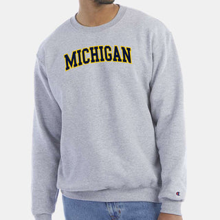 Michigan Wolverines Applique Powerblend Crewneck - Light Steel