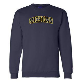 Michigan Wolverines Applique Powerblend Crewneck - Navy