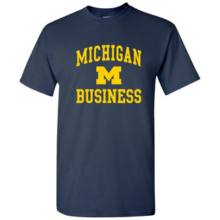 Arch Logo Business University of Michigan Basic Cotton Short Sleeve T-Shirt - Navy