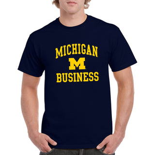 Arch Logo Business University of Michigan Basic Cotton Short Sleeve T-Shirt - Navy