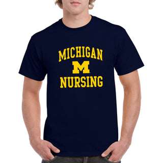 Arch Logo Nursing University of Michigan Basic Cotton Short Sleeve T-Shirt - Navy