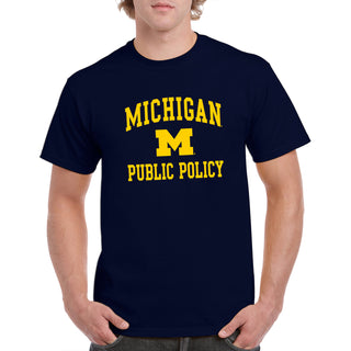 Arch Logo Public Policy University of Michigan Basic Cotton Short Sleeve T-Shirt - Navy