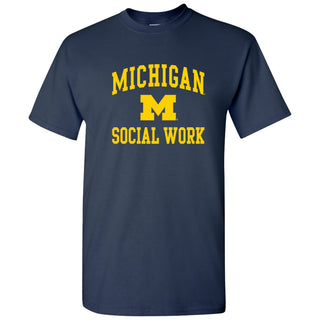 Arch Logo Social Work University of Michigan Basic Cotton Short Sleeve T-Shirt - Navy