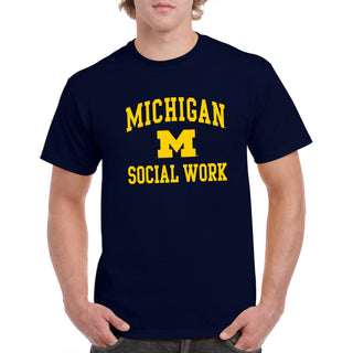 Arch Logo Social Work University of Michigan Basic Cotton Short Sleeve T-Shirt - Navy