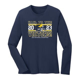 Michigan Wolverines CFP National Champions 23 HTTV Women's Long Sleeve T Shirt - Navy