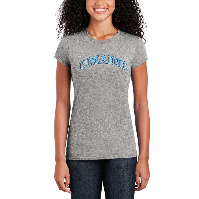 Maine Black Bears Arch Logo Womens T Shirt - Sport Grey