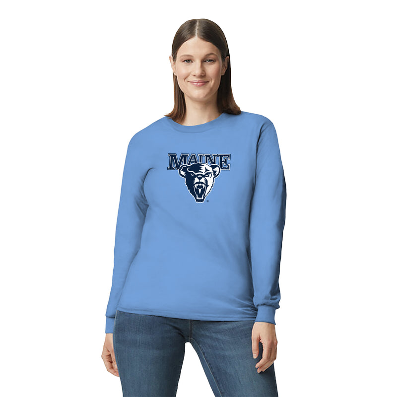 Maine Black Bears Primary Logo Long Sleeve T Shirt - Carolina Blue