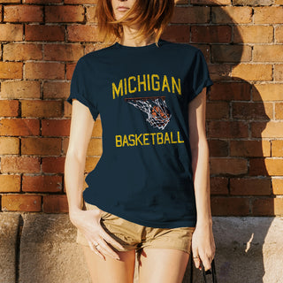 Michigan Retro Faded Basketball NLA T Shirt - Midnight Navy