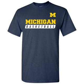 Basketball Slant University of Michigan Basic Cotton Short Sleeve T-Shirt - Navy