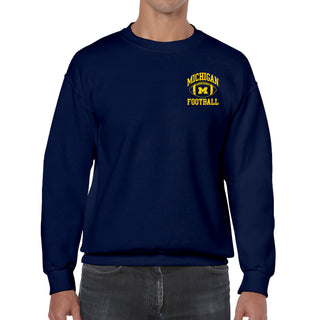 Classic Football Arch Left Chest University of Michigan Basic Cotton Crewneck Sweatshirt - Navy