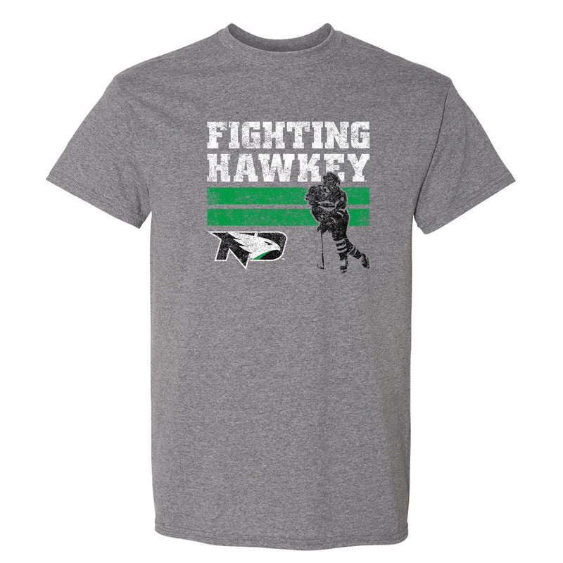 University of North Dakota Fighting Hawks Retro Hockey Short Sleeve T Shirt - Graphite Heather