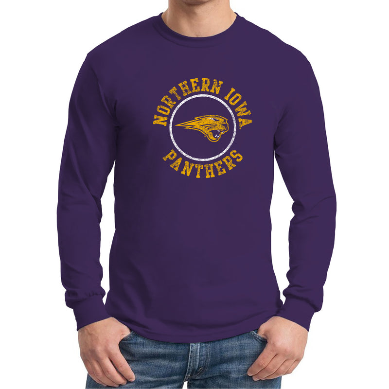 University of Northern Iowa Panthers Distressed Circle Logo Long Sleeve T Shirt - Purple