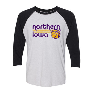 University of Northern Iowa Panthers Basketball Bubble Next Level Raglan T Shirt - Heather White/Vintage Black