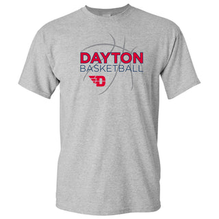 University of Dayton Flyers Basketball Sketch Cotton Short Sleeve T Shirt - Sport Grey