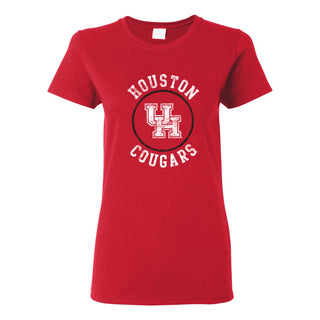 University of Houston Cougars Distressed Circle Logo Basic Cotton Short Sleeve Women's T Shirt - Red