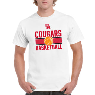 University of Houston Cougars Basketball Mesh Basic Cotton Short Sleeve T Shirt - White