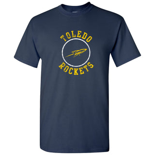 University of Toledo Rockets Distressed Circle Logo Basic Cotton Short Sleeve T Shirt - Navy